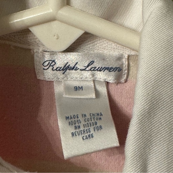 Kid's Ralph Lauren Light Pink Rugby Striped Collared Onesie - Picture 6 of 7